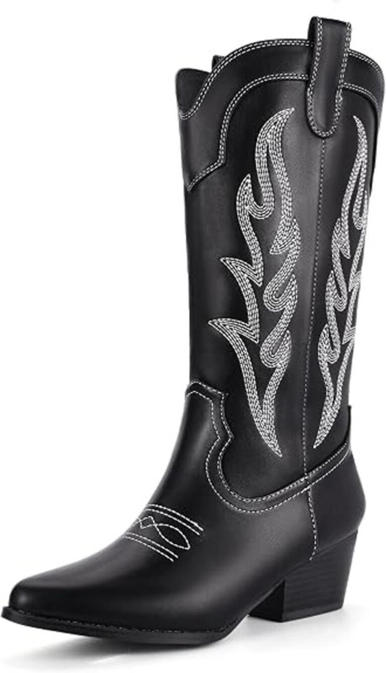 IDIFU Women’s Black Cowboy Boots Size 8 Mid-Calf Western Cowgirl Pointed Toe